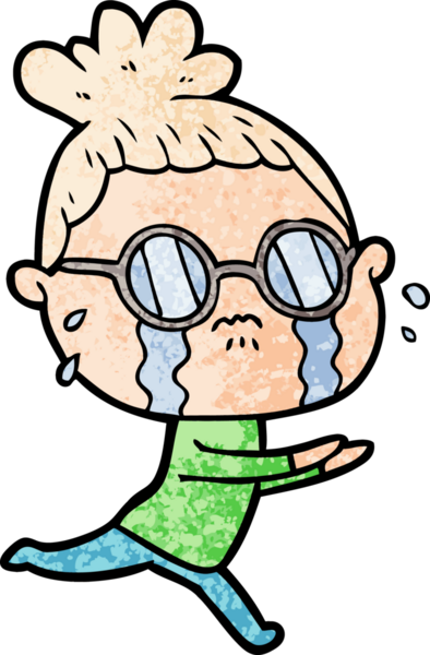 Bir insan tarafından çizilmiş gözlüklü, ağlayan bir kadın.