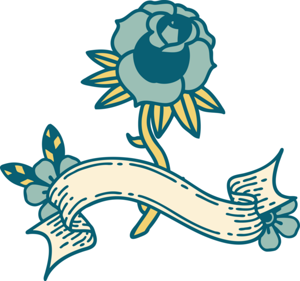 Bir insan tarafından çizilmiş gül sancağıyla geleneksel dövme.