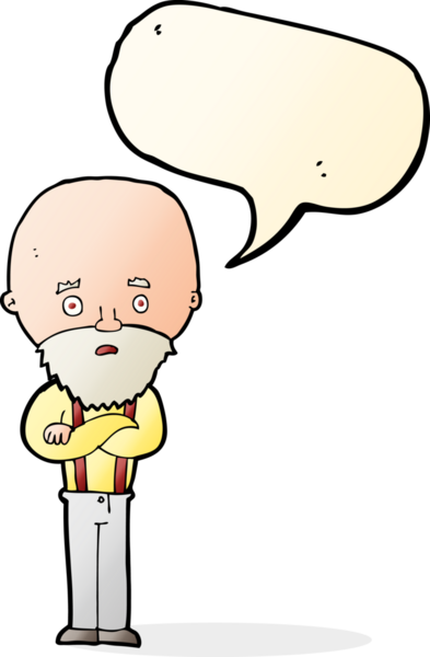 Bir insan tarafından çizilmiş konuşma balonu olan endişeli yaşlı bir adam.