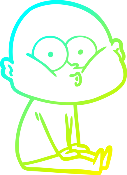 Bir insan tarafından çizilmiş, kel bir adamın soğuk çizgi çizimi.