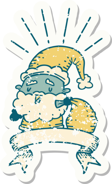 Bir insan tarafından çizilmiş çuvalı olan eski bir dövme stili Noel Baba karakteri.