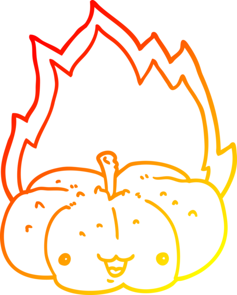 Bir insan tarafından çizilmiş yanan bir balkabağının sıcak çizgi çizimi