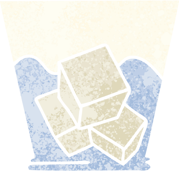 Bir insan tarafından çizilmiş retro illüstrasyon tarzı tuhaf çizgi film viskisi ve buzu.