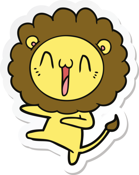 Bir insan tarafından çizilmiş mutlu bir aslanın çıkartması.