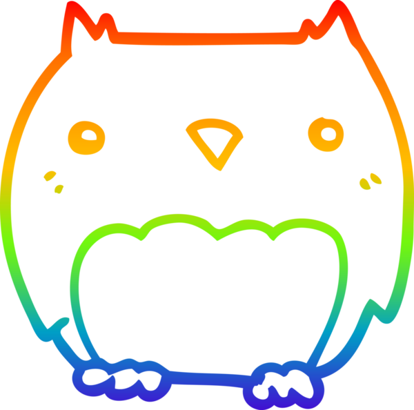 Gökkuşağı gradyan çizgisi bir insan tarafından çizilmiş şirin bir baykuş çizimi