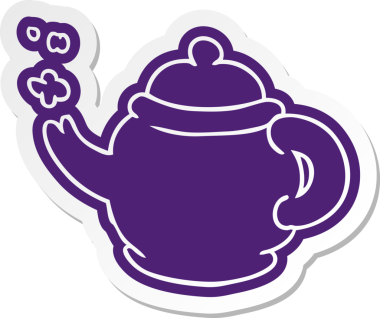 Bir insan tarafından çizilmiş mavi çay demliğinin karikatür etiketi.