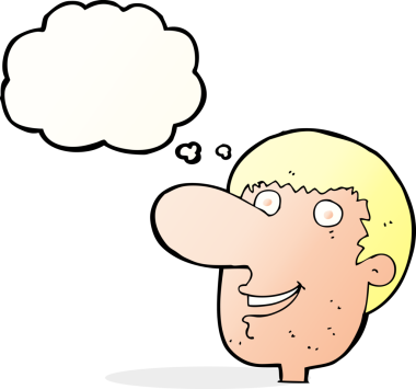 Bir insan tarafından çizilmiş düşünce baloncuklu mutlu erkek yüzü.