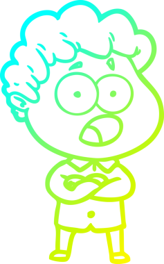 Bir insan tarafından çekilen şaşkınlık içinde soluk soluğa bir çizgi film karakteri çizimi.