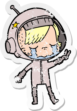 Bir insan tarafından çizilmiş ağlayan astronot bir kızın sıkıntılı çıkartması.