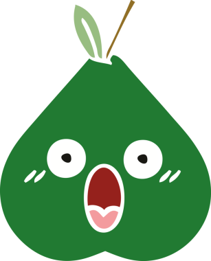 Bir insan tarafından çizilmiş bir armutun düz renkli retro karikatürü