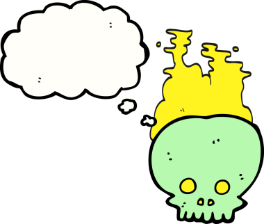 Bir insan tarafından çizilmiş serbest çizim balon karikatür buharlı kafatası