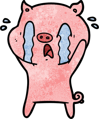 Bir insan tarafından çizilmiş ağlayan domuz çizgi filmi.