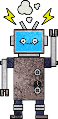 Bir insan tarafından çizilmiş bir robotun retro grunge dokusu