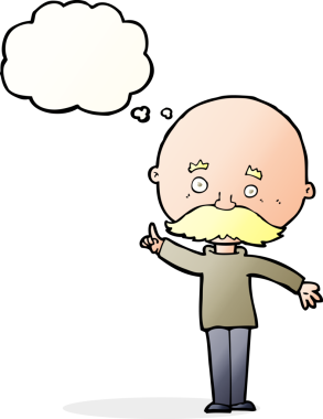 Bir insan tarafından çizilmiş düşünce balonlu kel bir adam.