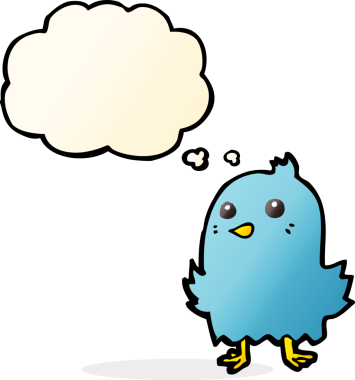 Bir insan tarafından çizilmiş düşünce baloncuklu çizgi film kuşu.