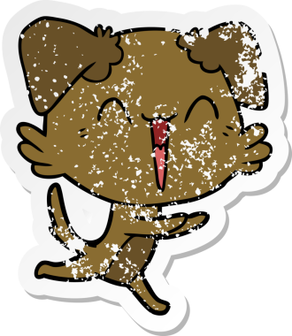 Bir insan tarafından çizilmiş mutlu küçük bir köpek çizgi filminin sıkıntılı çıkartması.