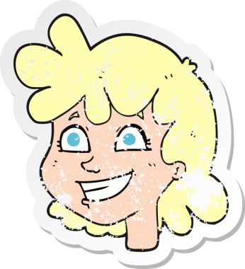 Bir insan tarafından çizilmiş bir karikatür kadın yüzünün gerilimli yapıştırması.