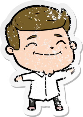 Bir insan tarafından çizilmiş mutlu bir çizgi film karakterinin sıkıntılı çıkartması.