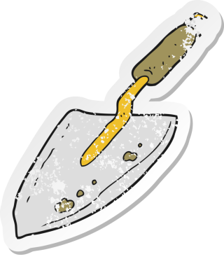 Bir insan tarafından çizilmiş bahçe malası desenli bir karikatür çıkartması.