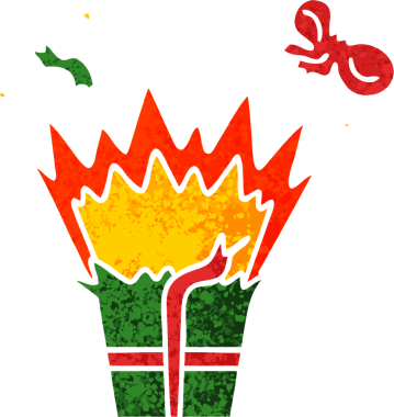 Bir insan tarafından çizilmiş patlayıcı bir hediyenin tuhaf bir karikatürü.