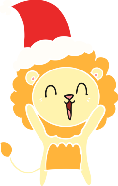 Gülen aslan eli, bir insan tarafından çizilmiş Noel Baba şapkasının düz renk çizimi.