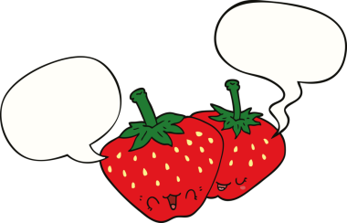 Bir insan tarafından çizilmiş konuşma baloncuklu çilekler.