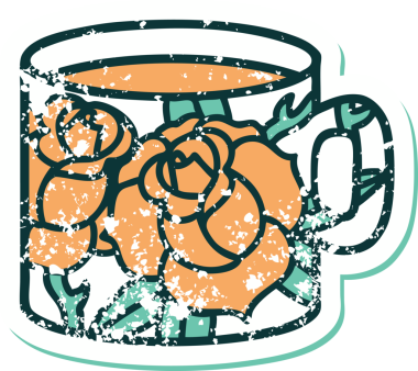 Bir bardağın ve bir insanın çizdiği çiçeklerin sembolik dövmesi.