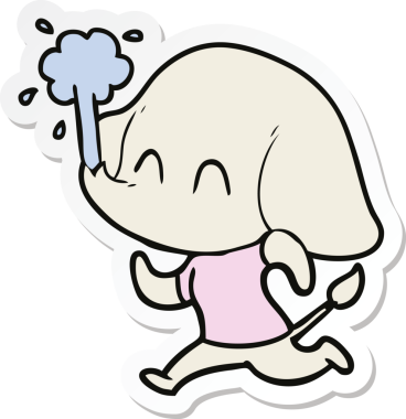 Bir insan tarafından çizilmiş su püskürten şirin bir filin çıkartması.