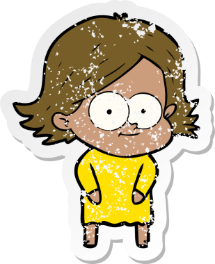 Bir insan tarafından çizilmiş mutlu bir çizgi film kızının sıkıntılı çıkartması.