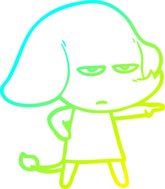 Bir insan tarafından çizilmiş soğuk bir çizgi film filinin çizimi.