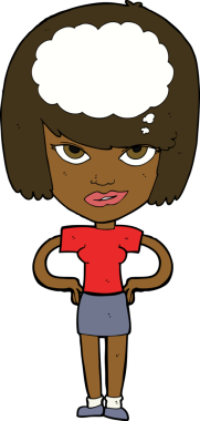 Bir insan tarafından çizilmiş bir çizgi film kadını.