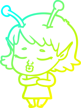 Bir insan tarafından çizilmiş, soğuk gradyan bir uzaylı kız çizgi filmi