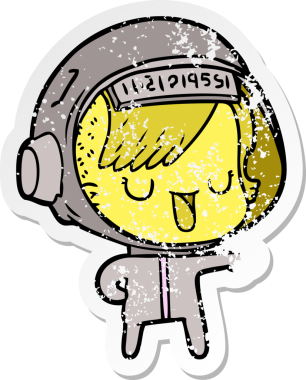 Bir insan tarafından çizilmiş karikatür astronot kadının sıkıntılı çıkartması.