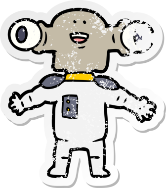 Bir insan tarafından çizilmiş dost canlısı çizgi film uzaylısının sıkıntılı çıkartması.