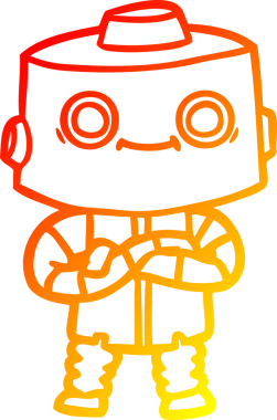 Bir insan tarafından çizilen çizgi film robotunun sıcak çizgi çizimi