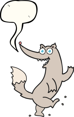 Bir insan tarafından çizilmiş serbest konuşma balonu çizgi filmi mutlu kurt dansı.