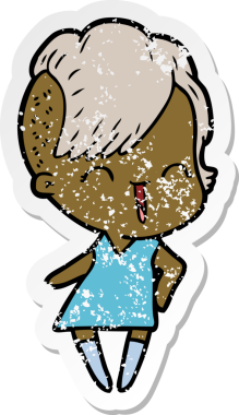 Bir insan tarafından çizilmiş mutlu bir hippi kızın sıkıntılı çıkartması.