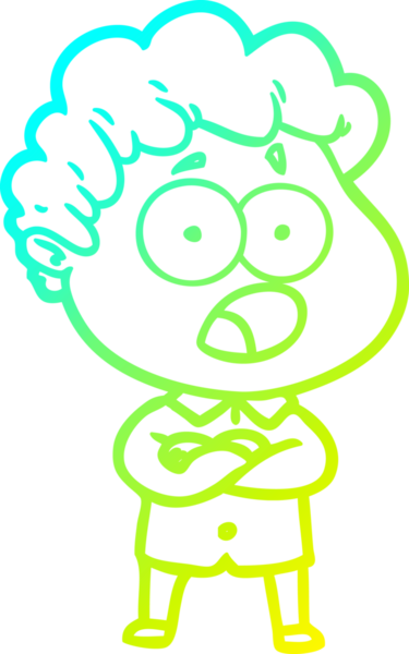 Bir insan tarafından çekilen şaşkınlık içinde soluk soluğa bir çizgi film karakteri çizimi.