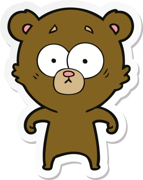 Bir insan tarafından çizilmiş şaşırmış bir ayı çizgi filminin çıkartması.