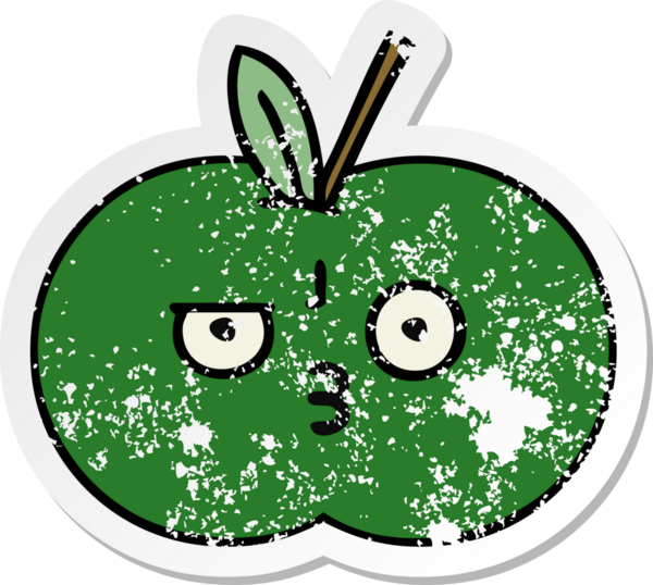 Bir insan tarafından çizilmiş tatlı, sulu bir elmanın sıkıntılı çıkartması.