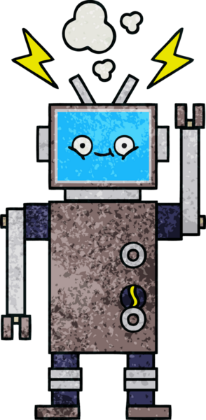 Bir insan tarafından çizilmiş bir robotun retro grunge dokusu