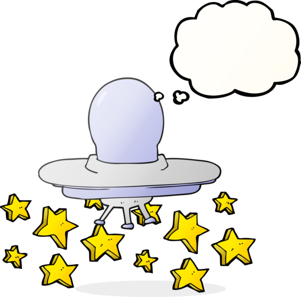 Bir insan tarafından çizilmiş serbest çizim balon karikatür uçan daire.