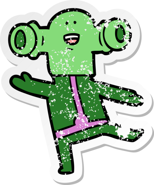 Bir insan tarafından çizilmiş dost canlısı çizgi film uzaylısının sıkıntılı çıkartması.