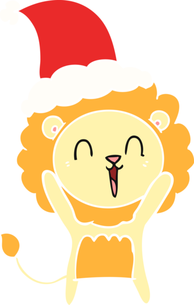 Gülen aslan eli, bir insan tarafından çizilmiş Noel Baba şapkasının düz renk çizimi.