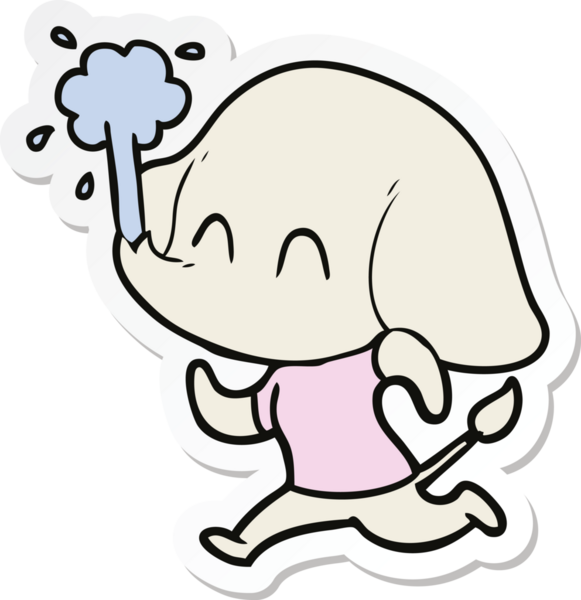 Bir insan tarafından çizilmiş su püskürten şirin bir filin çıkartması.