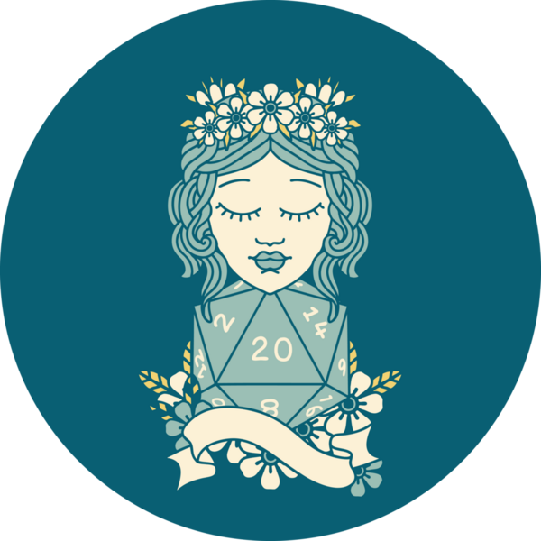 Retro Dövme Tarzı İnsan Druid Bir insan tarafından çizilmiş doğal yirmi zar ile