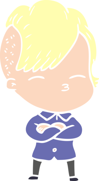 Düz renkli çizgi film çizen kız bir insan tarafından çizilmiş.