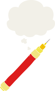 Düşünce baloncuğu olan çizgi film kalemi bir insan tarafından çizilmiş.