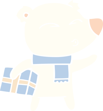 Bir insan tarafından çizilmiş yassı renkli çizgi film Noel kutup ayısı.