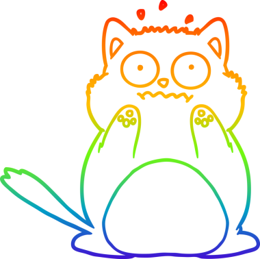 Gökkuşağı gradyan çizgi çizimi Bir insan tarafından çizilmiş endişeli kedi